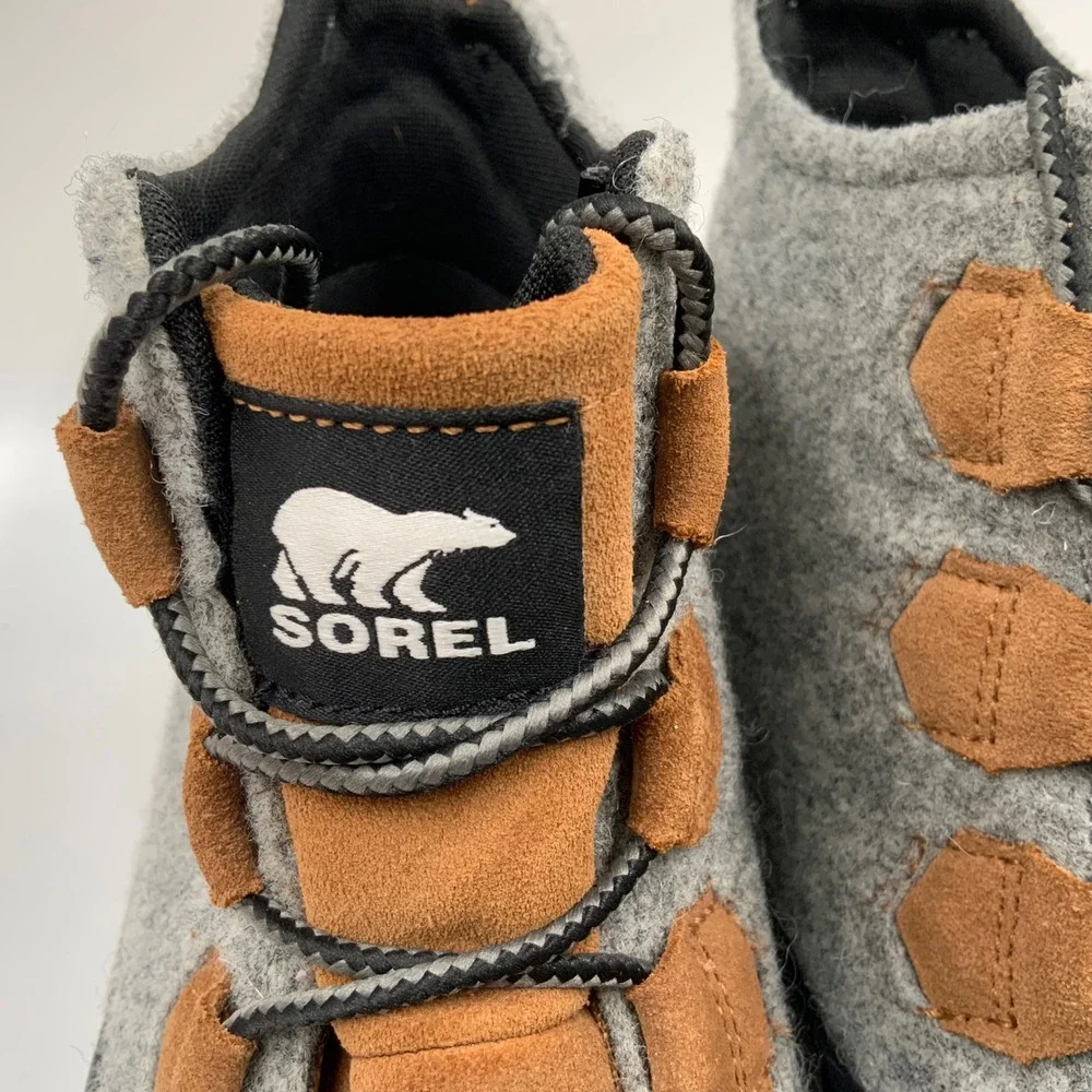 Sorel Out N About III Classic Waterproof Duck Boots Grey Tan Suede Felt Womens